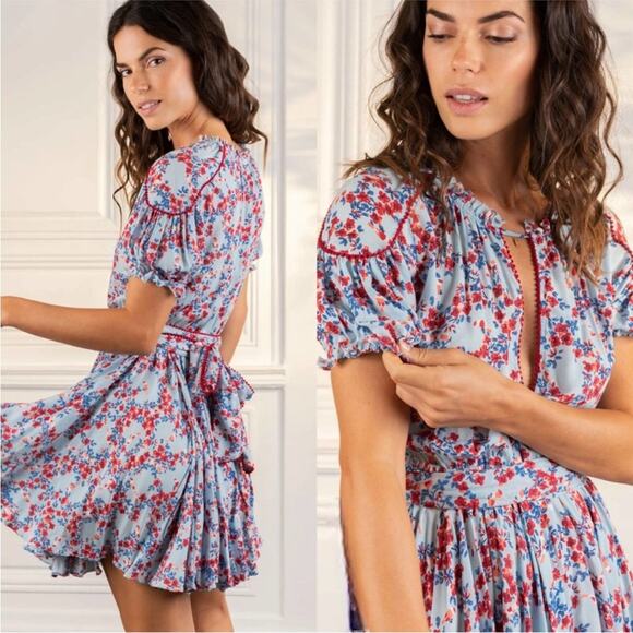 POUPETTE ST BARTH Ivy Mini Dress Blue Red Floral blue Kookoo Bird - Picture 2 of 7